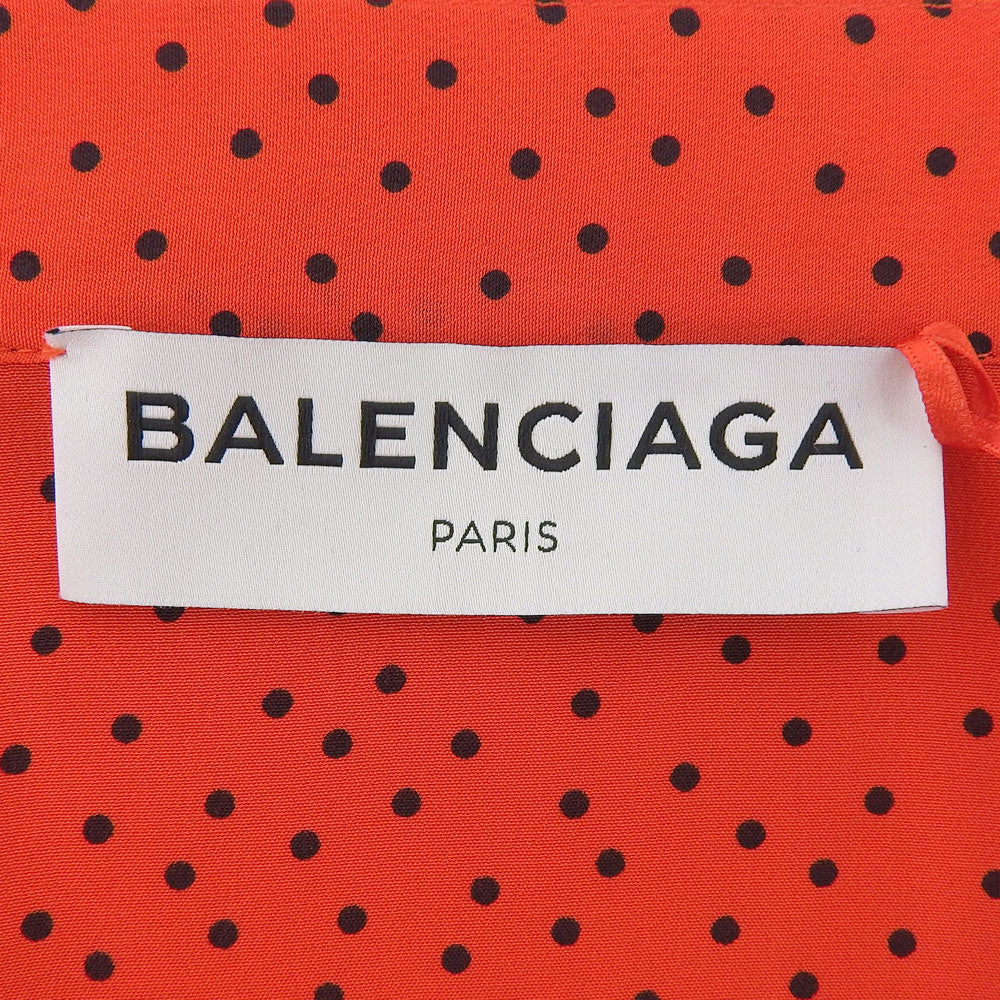BALENCIAGA バレンシアガ 美品 シルク100% ベルテッド ドット ノースリーブ ワンピース レディース レッド 34 492105 17年 ワンピース