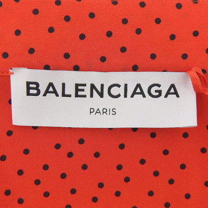 BALENCIAGA バレンシアガ 美品 シルク100% ベルテッド ドット ノースリーブ ワンピース レディース レッド 34 492105 17年 ワンピース