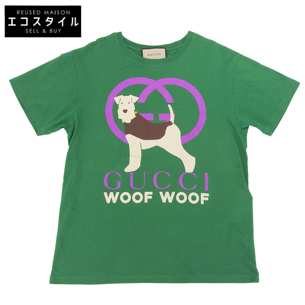 GUCCI 古驰 WOOF WOOF 狗狗印花棉质T恤 女士 绿色 S 上衣