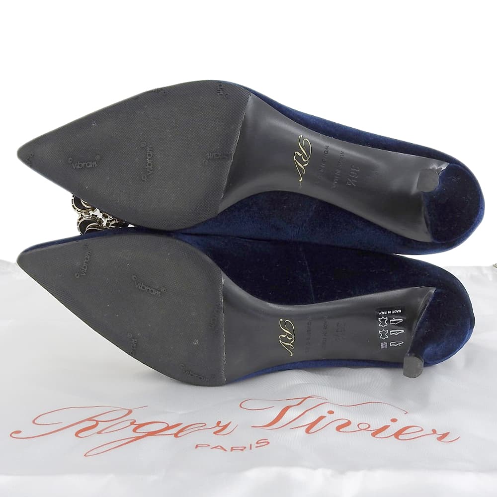 Roger Vivier ロジェヴィヴィエ 新品同様 ビジュークリスタル フラワーストラスバックル ベルベット サイドジップ ヒールブーツ 36 1/2 シューズ