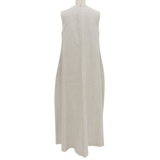 Excellent condition V-neck slit linen one-piece dress for women, light beige, size 38, manufactured in 2023. Dress, size 38, for women.