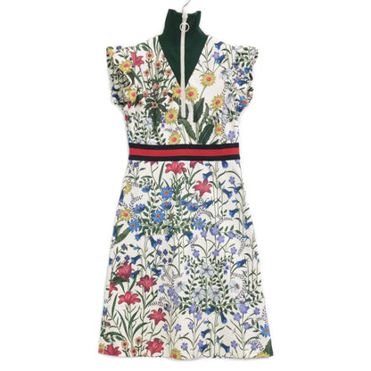 GUCCI 479538 17AW White Floral Print Frill Sleeve Jersey Dress