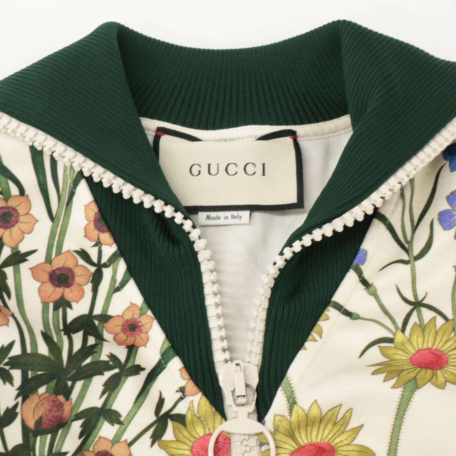 GUCCI 479538 17AW White Floral Print Frill Sleeve Jersey Dress