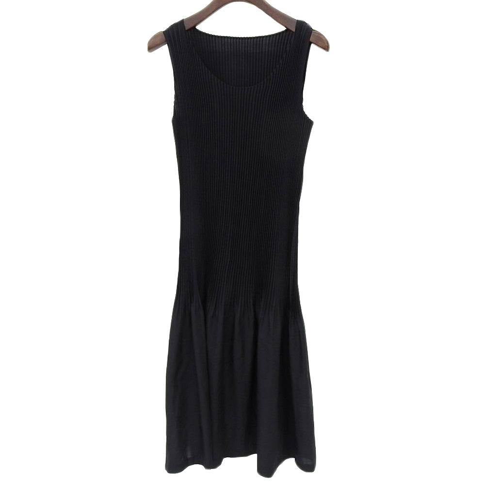 ISSEY MIYAKE 三宅一生 涤纶 褶皱拼接 无袖连衣裙 女士 黑色 M IM02FH919 连衣裙
