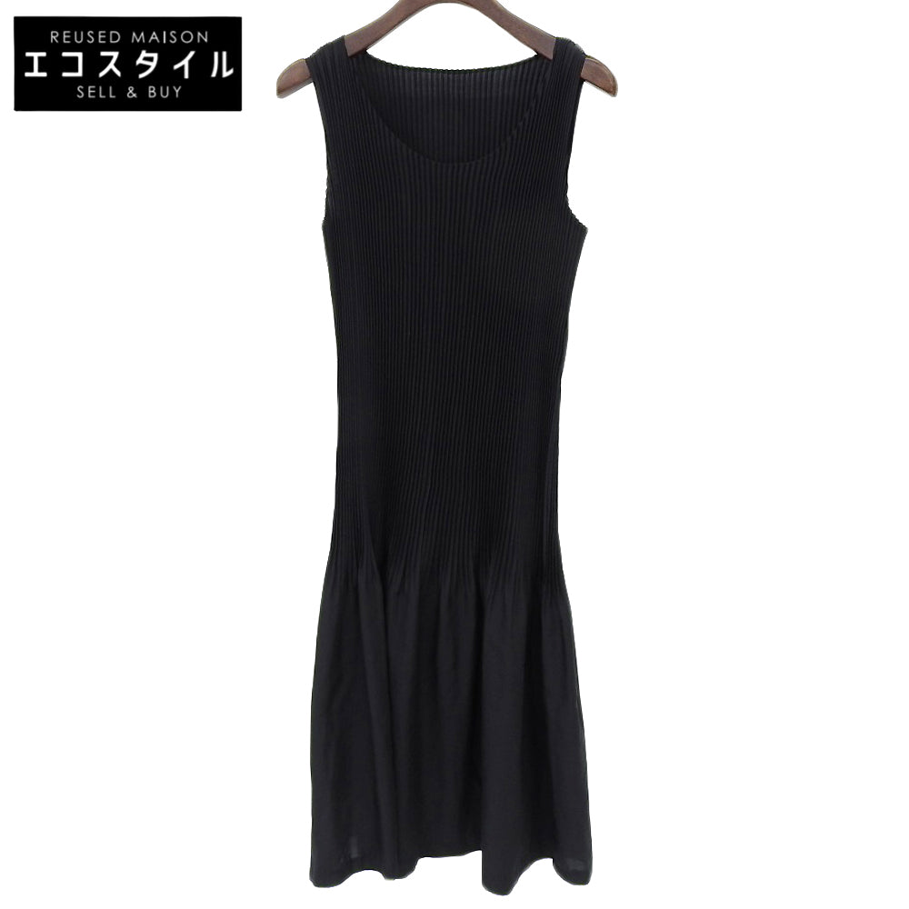 ISSEY MIYAKE 三宅一生 涤纶 褶皱拼接 无袖连衣裙 女士 黑色 M IM02FH919 连衣裙