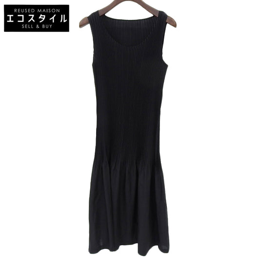 ISSEY MIYAKE 三宅一生 涤纶 褶皱拼接 无袖连衣裙 女士 黑色 M IM02FH919 连衣裙