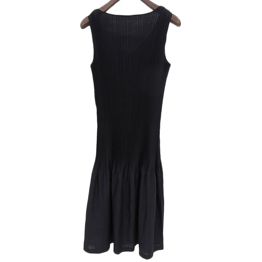 ISSEY MIYAKE イッセイミヤケ ポリエステル プリーツ切り替え ノースリーブ ワンピース レディース 黒 ブラック M IM02FH919 ワンピース