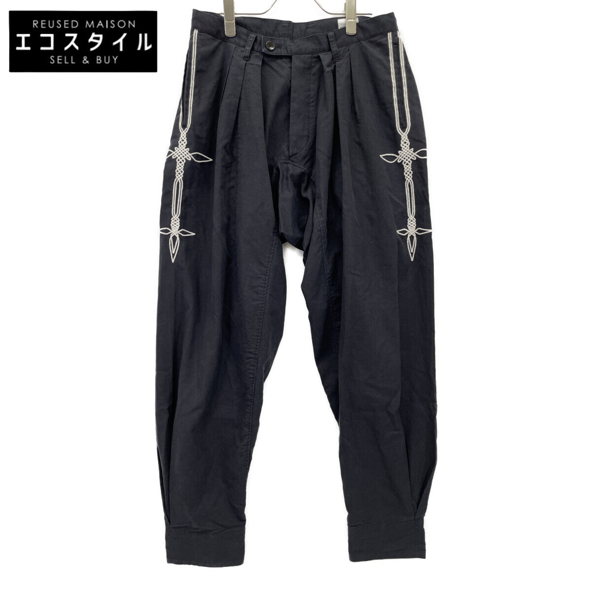 VERYTAGE Black x White Linen Blend ZWIDER Embroidery Bottoms 2 Men's