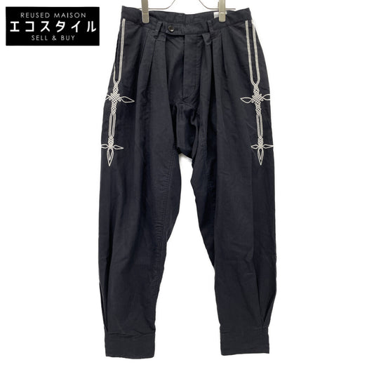 VERYTAGE Black x White Linen Blend ZWIDER Embroidery Bottoms 2 Men's