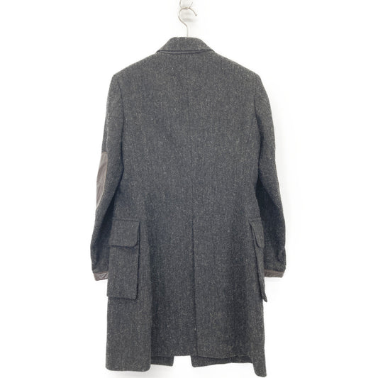 NIGEL CABOURN 奈杰尔卡伯恩 黑色 人字纹羊毛 皮革肘部补丁大衣 大衣 6 女士