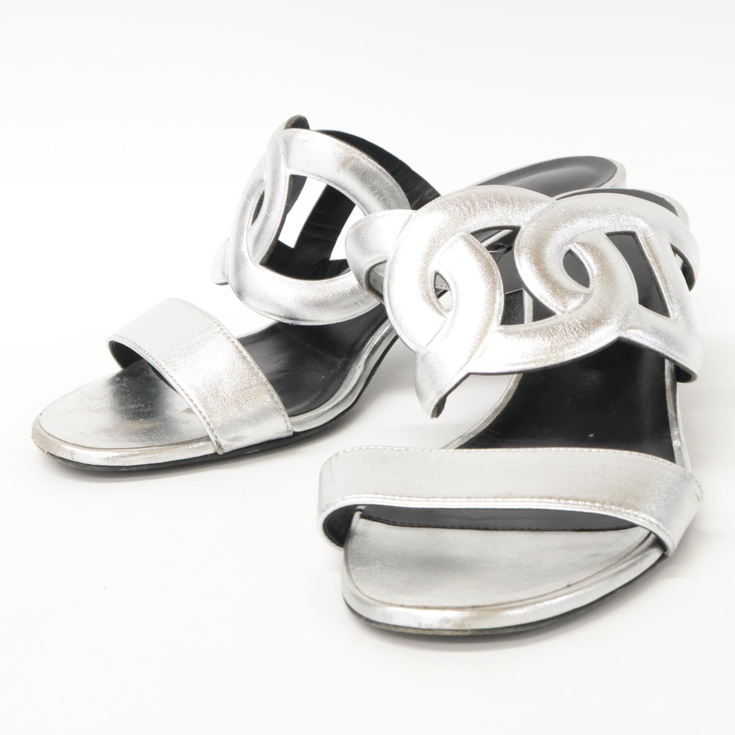 HERMES H202180Z Bikini sandal Chaine d'Ancre motif metallic nappa chunky heel shoes