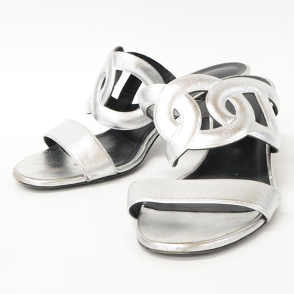 HERMES H202180Z Bikini sandal Chaine d'Ancre motif metallic nappa chunky heel shoes