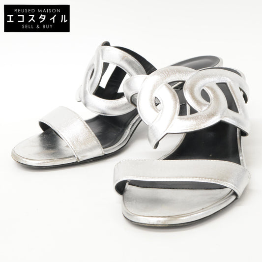 HERMES H202180Z Bikini sandal Chaine d'Ancre motif metallic nappa chunky heel shoes