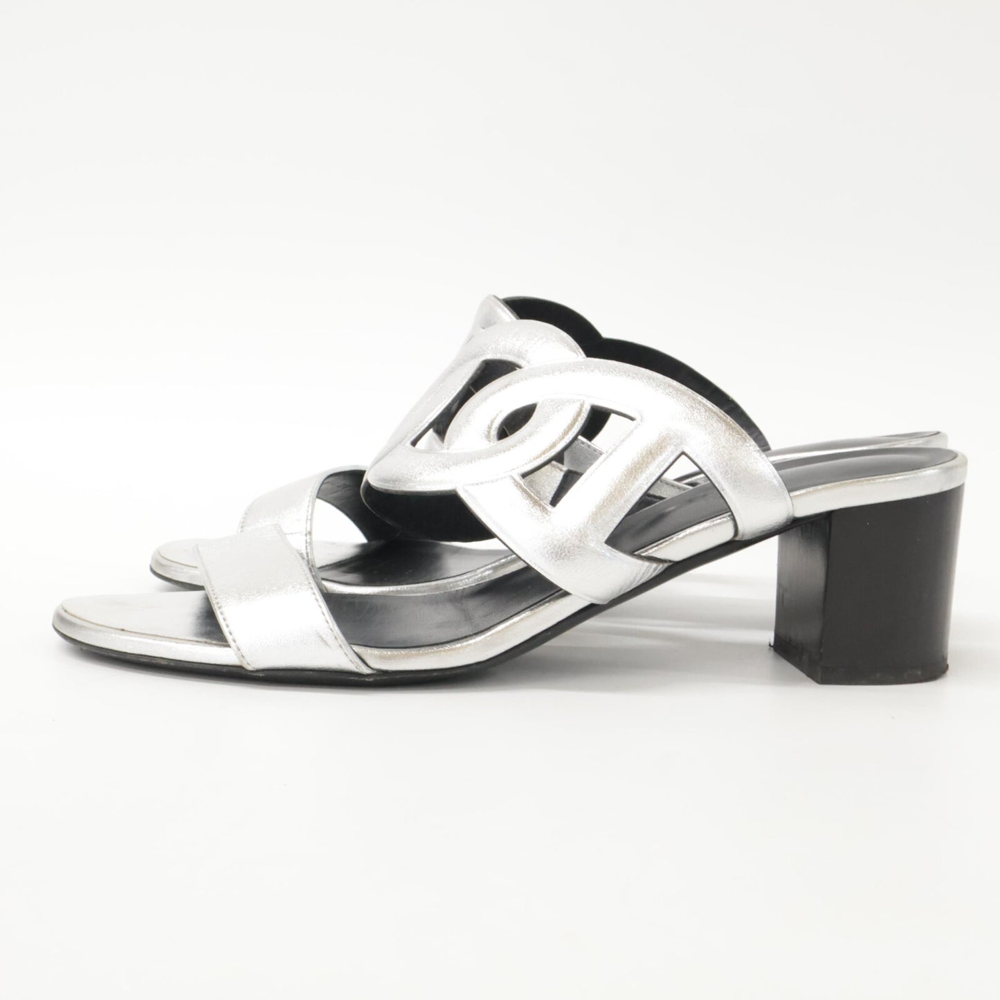 HERMES H202180Z Bikini sandal Chaine d'Ancre motif metallic nappa chunky heel shoes