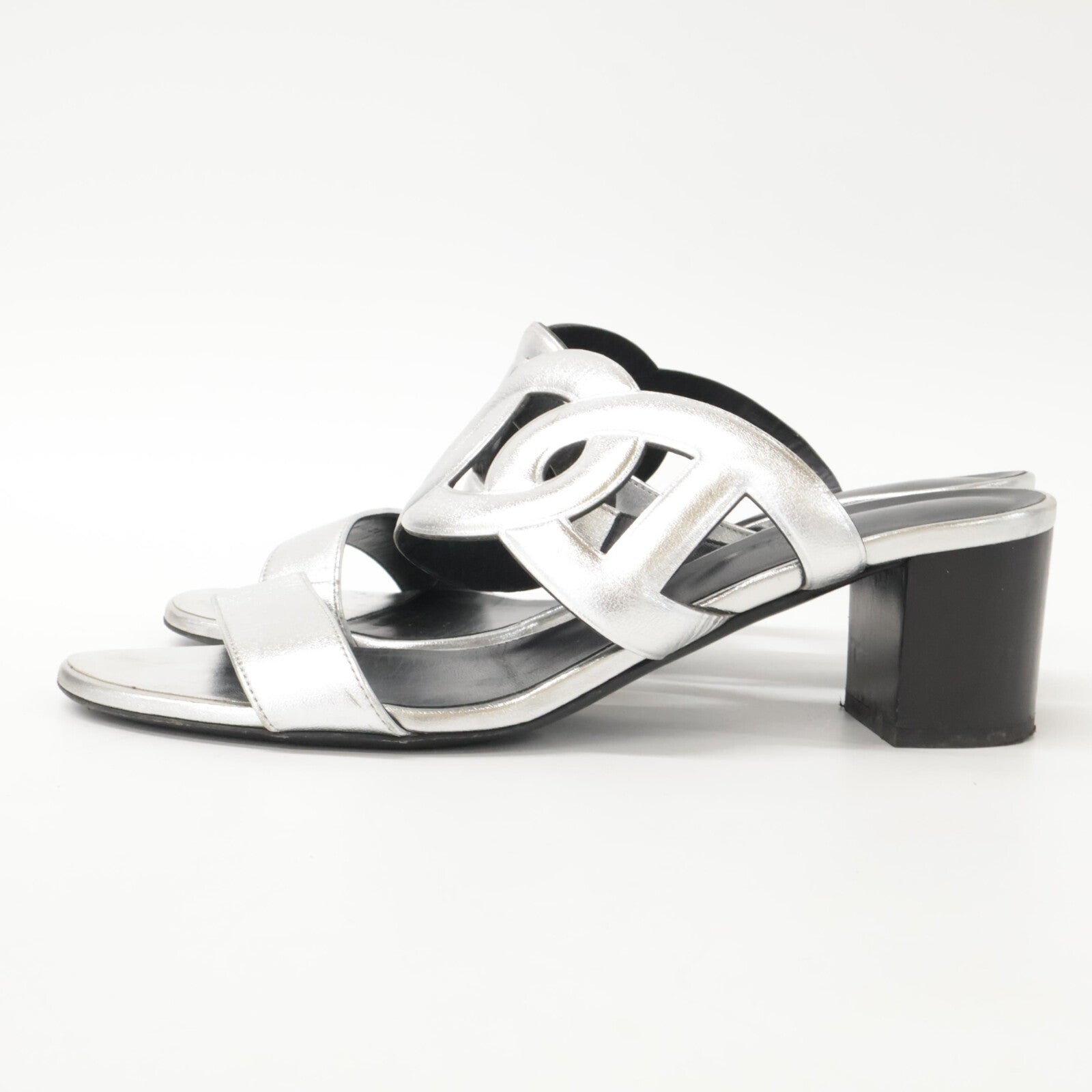 HERMES H202180Z Bikini sandal Chaine d'Ancre motif metallic nappa chunky heel shoes