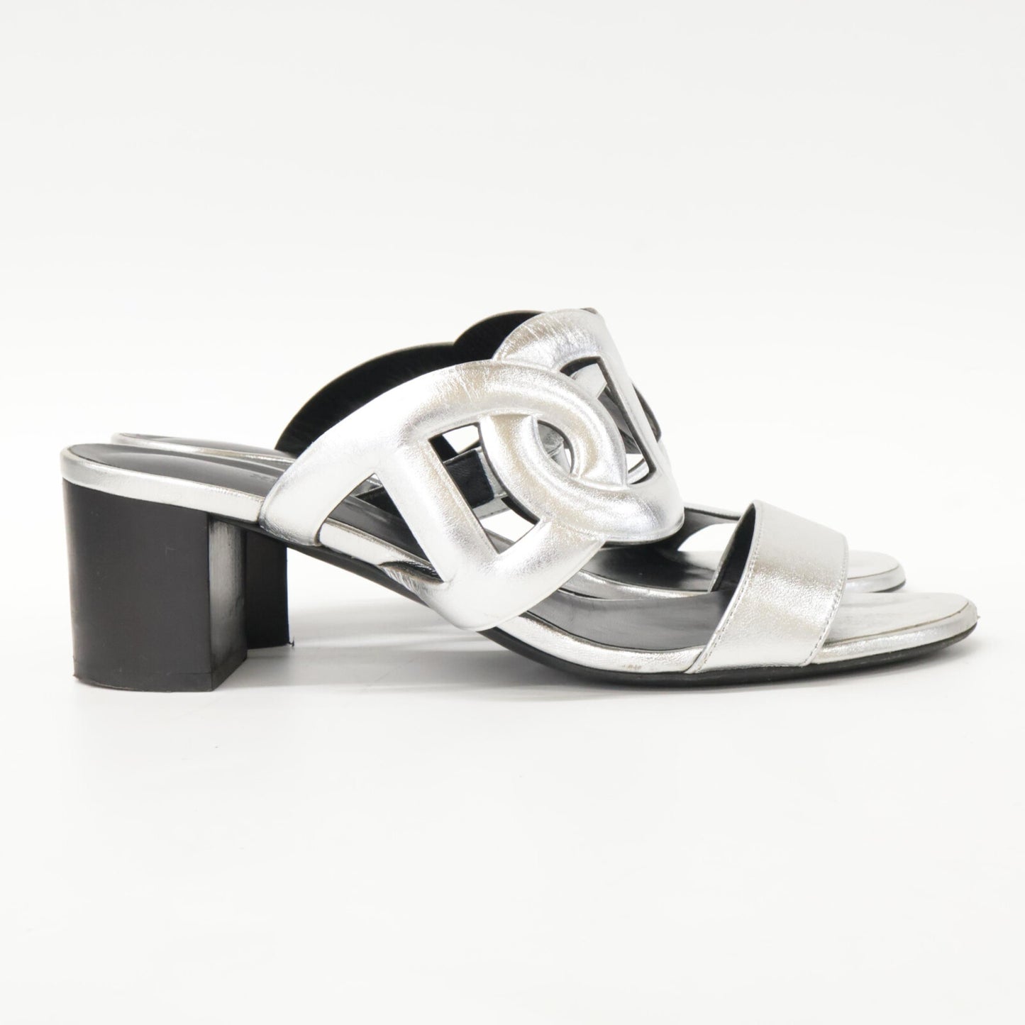 HERMES H202180Z Bikini sandal Chaine d'Ancre motif metallic nappa chunky heel shoes