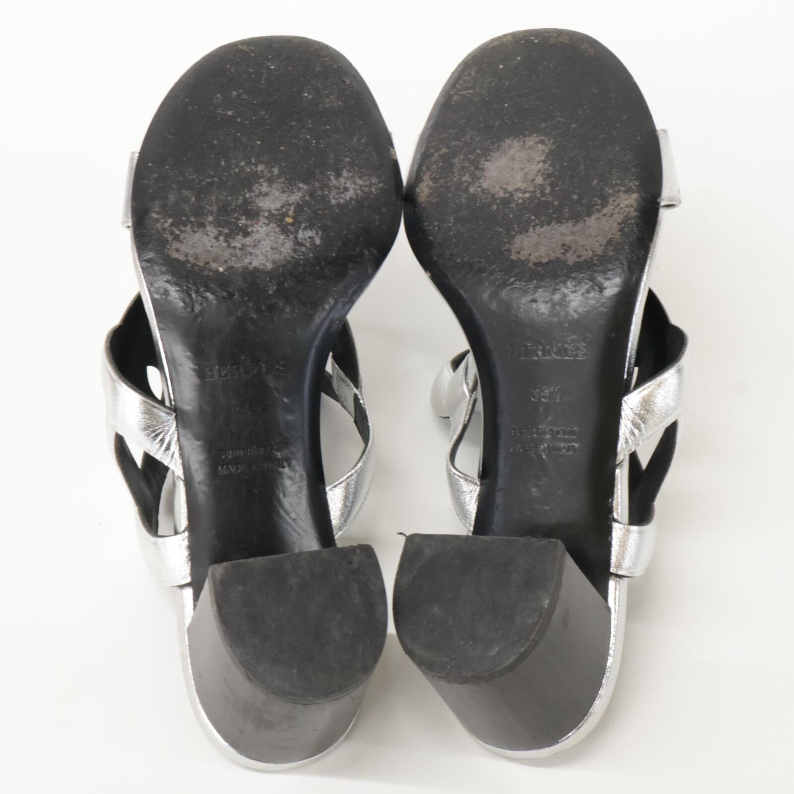 HERMES H202180Z Bikini sandal Chaine d'Ancre motif metallic nappa chunky heel shoes