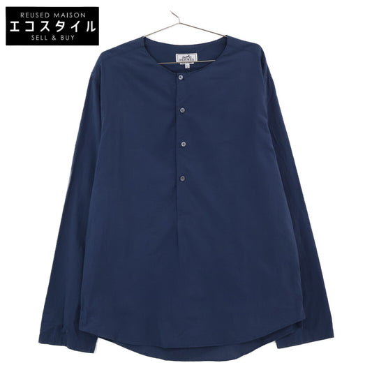 HERMES エルメス 国内正規 21SS 11-5610 コットン シェルボタン シアサッカー ノーカラーロングスリーブシャツ トップス
