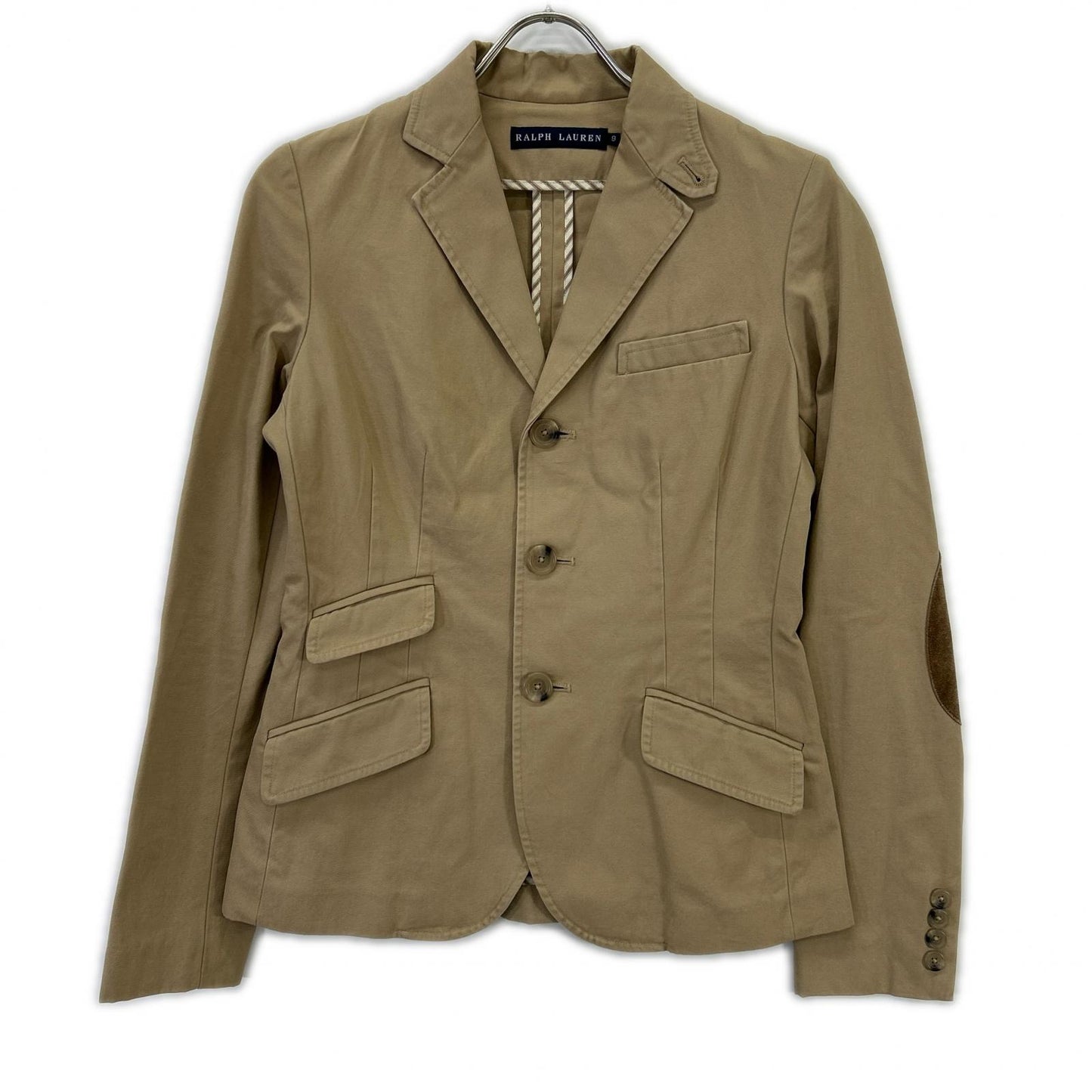 Ralph Lauren Beige Herringbone Suede Arm Patch Jacket 9