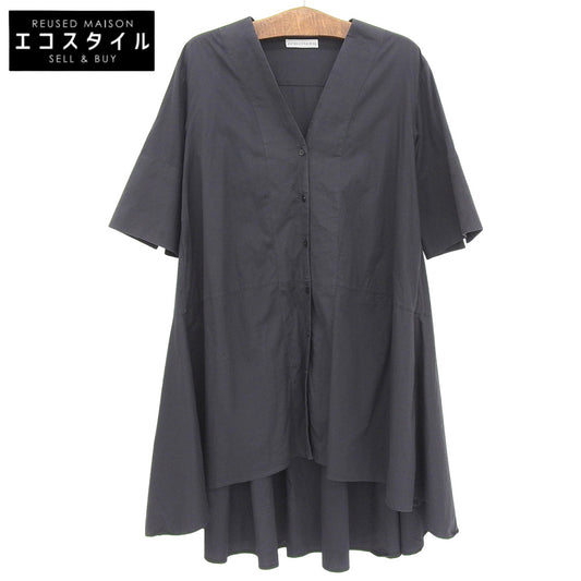 コットン カラーレス バックロングショートスリーブワンピース レディース ブラック 6 ワンピース 6 レディース