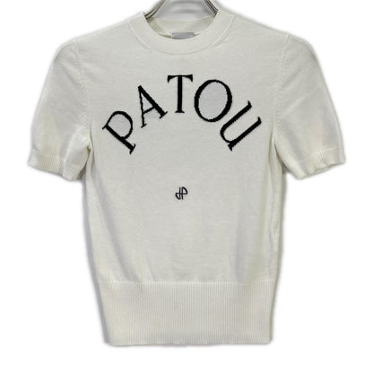 PATOU パトゥ 22SA2-KN068-45 ホワイト コットン×ポリエステル ロゴデザイン ショートスリーブニット トップス