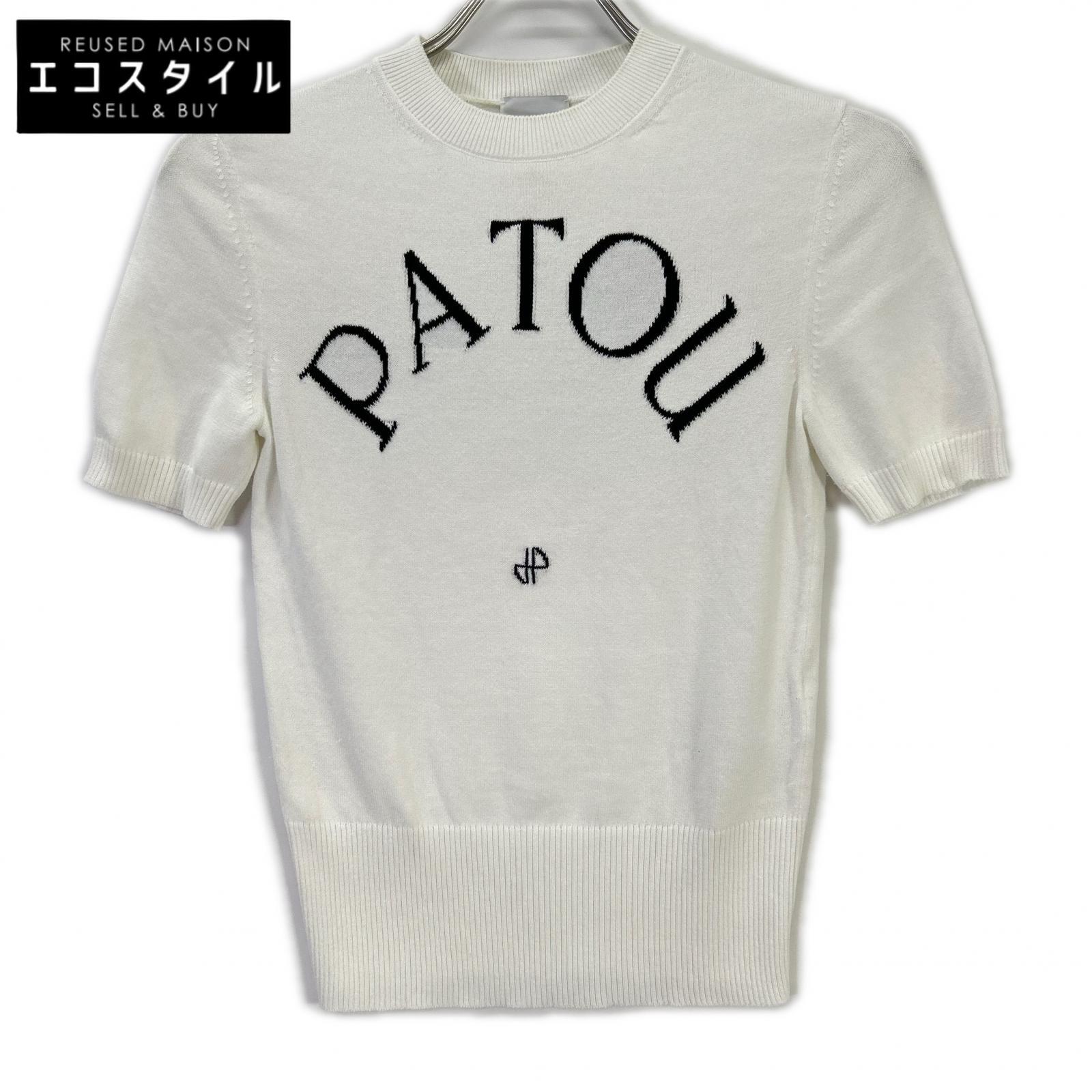 PATOU パトゥ 22SA2-KN068-45 ホワイト コットン×ポリエステル ロゴデザイン ショートスリーブニット トップス