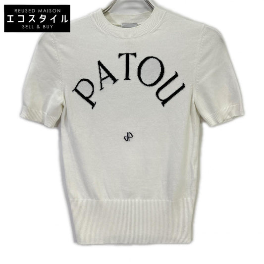 PATOU パトゥ 22SA2-KN068-45 ホワイト コットン×ポリエステル ロゴデザイン ショートスリーブニット トップス