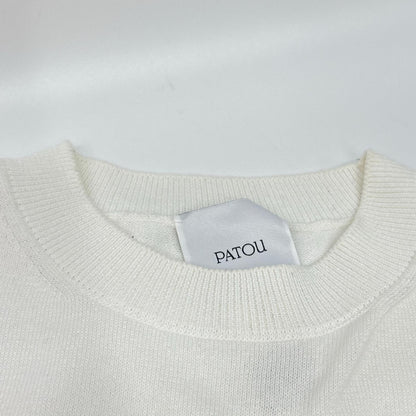 PATOU パトゥ 22SA2-KN068-45 ホワイト コットン×ポリエステル ロゴデザイン ショートスリーブニット トップス