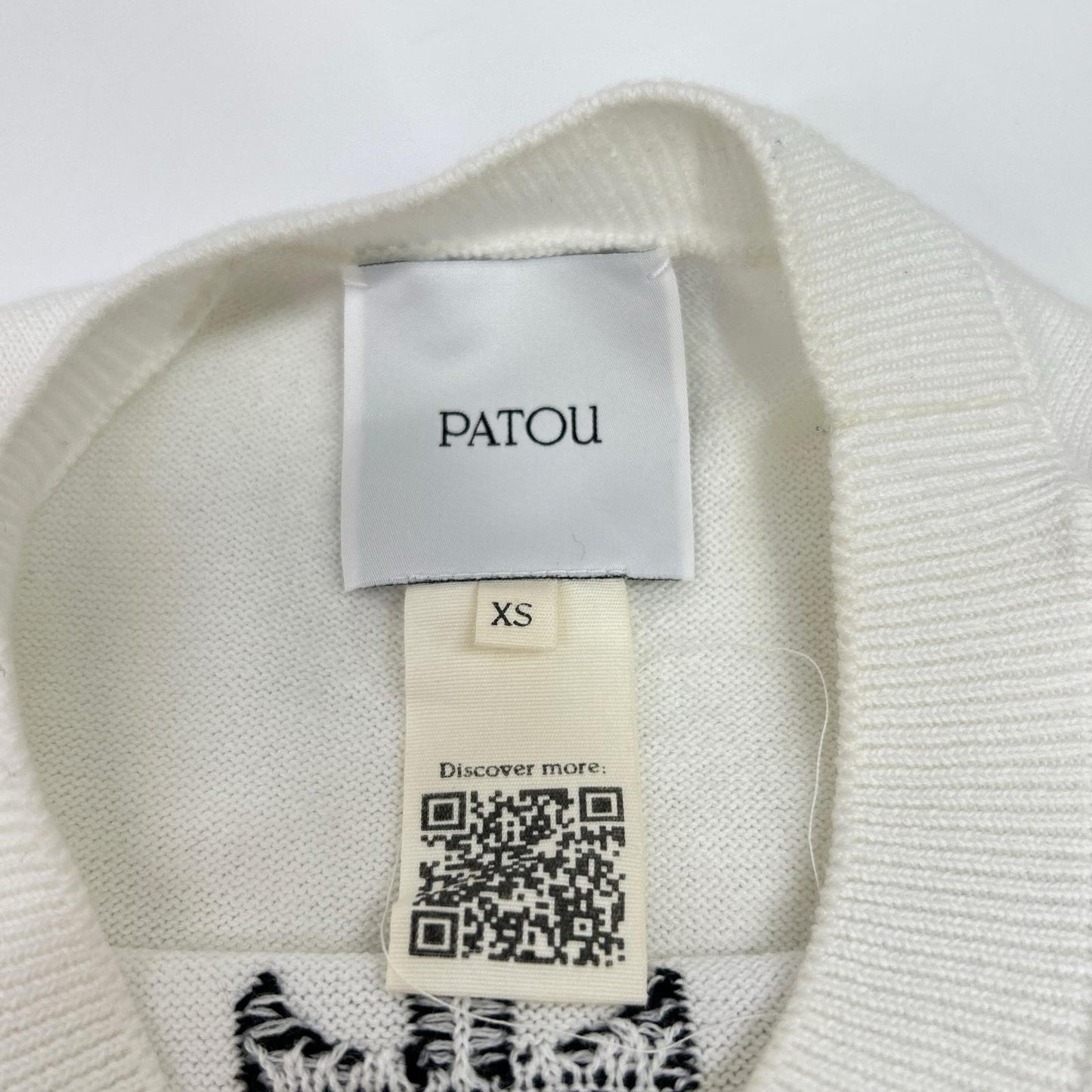 PATOU パトゥ 22SA2-KN068-45 ホワイト コットン×ポリエステル ロゴデザイン ショートスリーブニット トップス