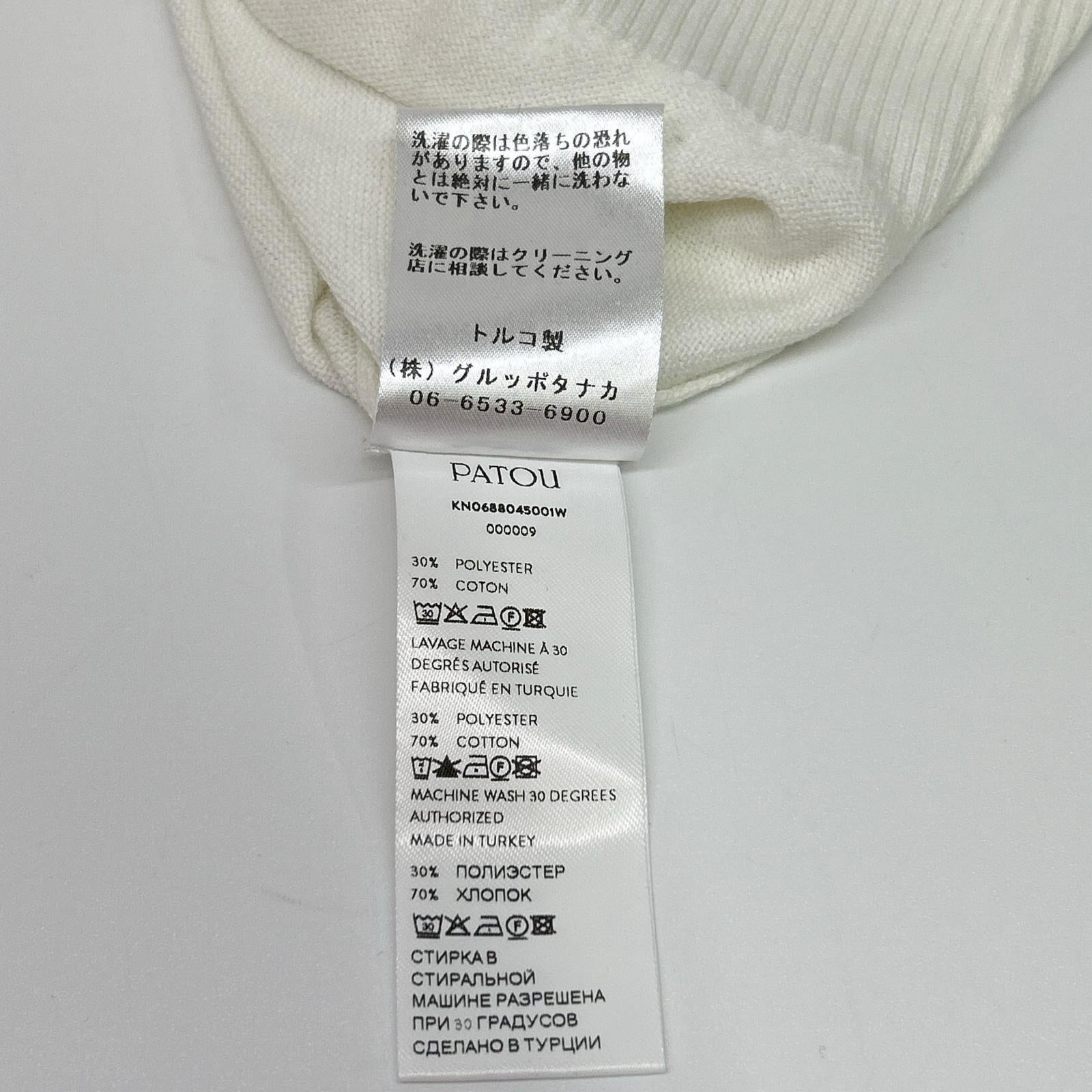 PATOU パトゥ 22SA2-KN068-45 ホワイト コットン×ポリエステル ロゴデザイン ショートスリーブニット トップス