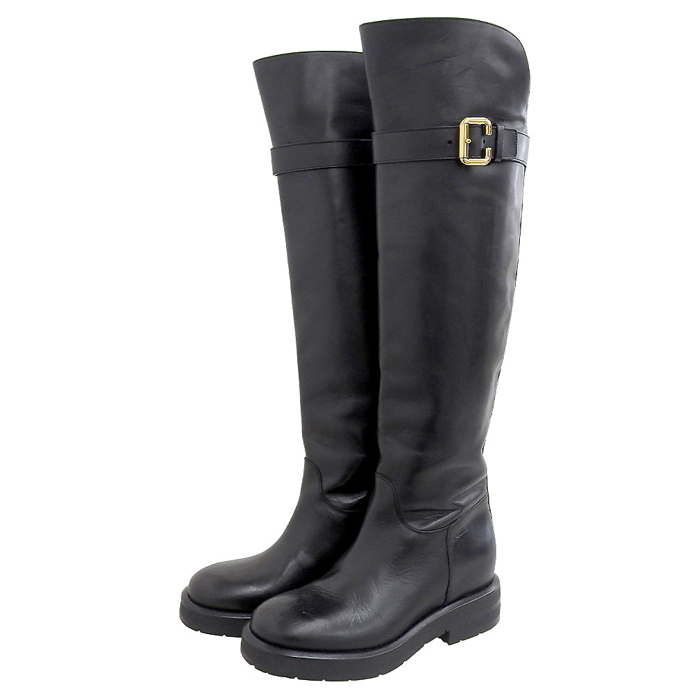 CHLOE Chloe Excellent condition Coddington Leather Flat Long Boots Shoes Women's Black x Gold 37 042432E Shoes
