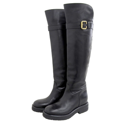 CHLOE Chloe Excellent condition Coddington Leather Flat Long Boots Shoes Women's Black x Gold 37 042432E Shoes