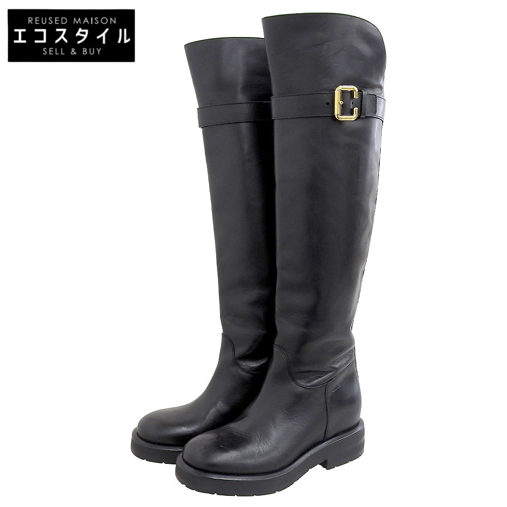 CHLOE Chloe Excellent condition Coddington Leather Flat Long Boots Shoes Women's Black x Gold 37 042432E Shoes