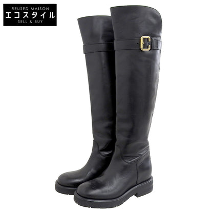 CHLOE Chloe Excellent condition Coddington Leather Flat Long Boots Shoes Women's Black x Gold 37 042432E Shoes