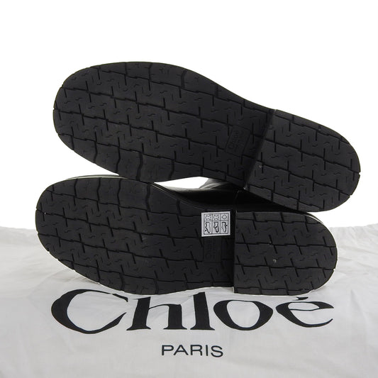 Chloe クロエ 美品 Coddington レザー フラットロングブーツ シューズ レディース ブラック×ゴールド 37 042432E シューズ