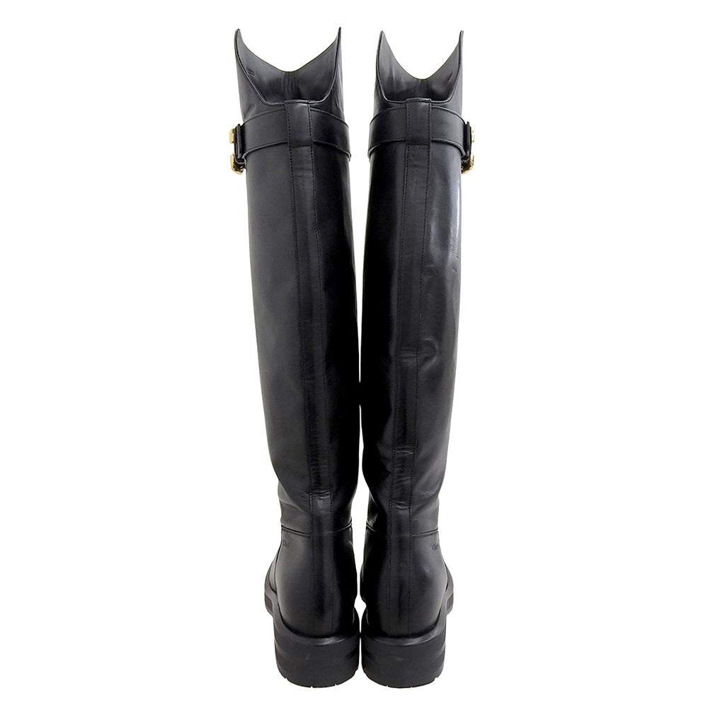 CHLOE Chloe Excellent condition Coddington Leather Flat Long Boots Shoes Women's Black x Gold 37 042432E Shoes
