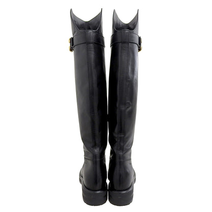 CHLOE Chloe Excellent condition Coddington Leather Flat Long Boots Shoes Women's Black x Gold 37 042432E Shoes