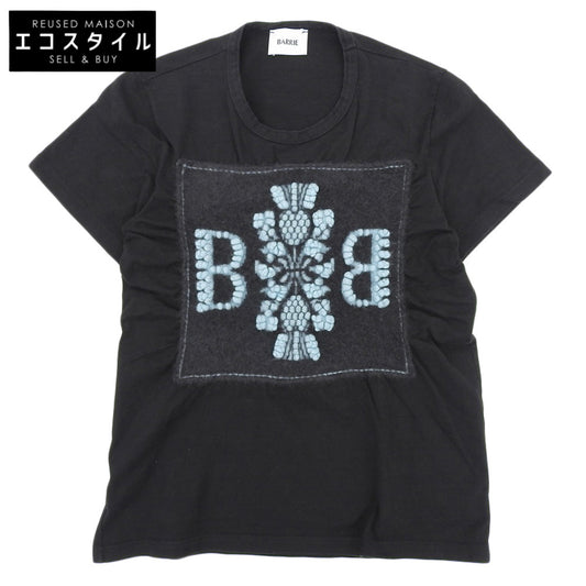 【SALE】 BALLY バリー 美品 コットン×カシミヤ Bロゴ クルーネック ショートスリーブカットソー トップス レディース ブラック XS トップス