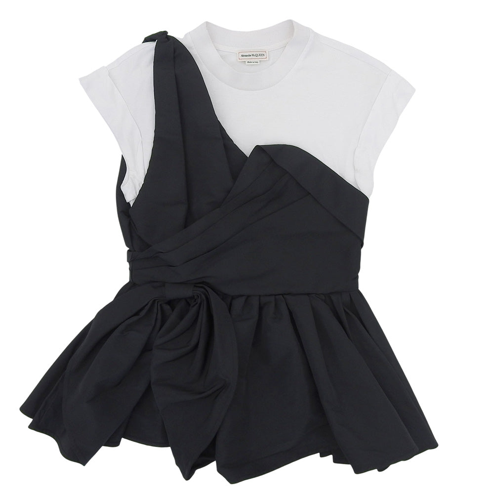 ALEXANDER McQUEEN アレキサンダーマックイーン 美品 アシンメトリー レイヤード カットソー ブラウス ブラック×ホワイト 40 707098 トップス
