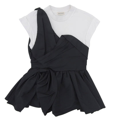 ALEXANDER McQUEEN アレキサンダーマックイーン 美品 アシンメトリー レイヤード カットソー ブラウス ブラック×ホワイト 40 707098 トップス