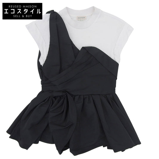 ALEXANDER McQUEEN アレキサンダーマックイーン 美品 アシンメトリー レイヤード カットソー ブラウス ブラック×ホワイト 40 707098 トップス