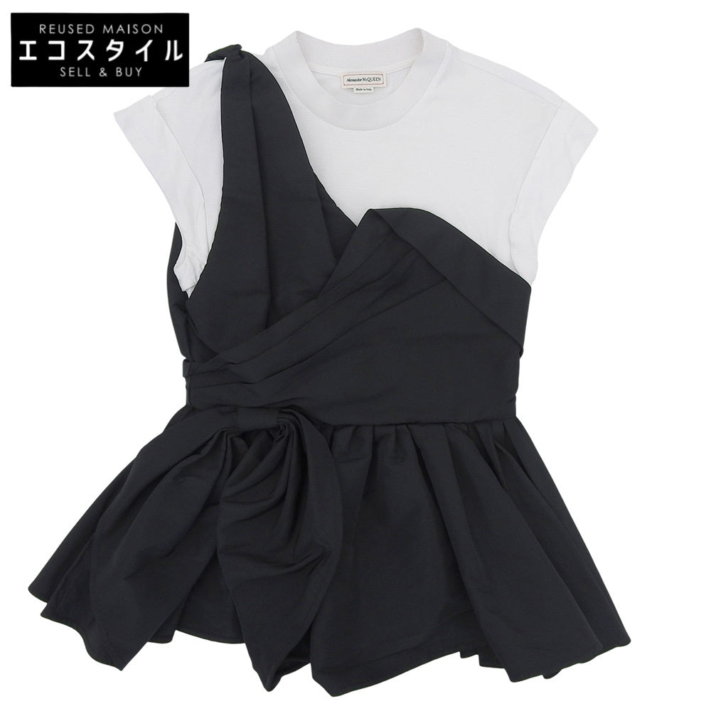 ALEXANDER McQUEEN アレキサンダーマックイーン 美品 アシンメトリー レイヤード カットソー ブラウス ブラック×ホワイト 40 707098 トップス