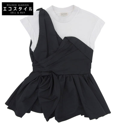 ALEXANDER McQUEEN アレキサンダーマックイーン 美品 アシンメトリー レイヤード カットソー ブラウス ブラック×ホワイト 40 707098 トップス