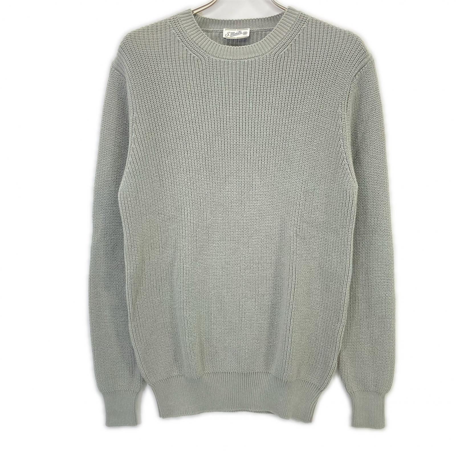 Grey Cotton Crew Neck Long Sleeve Ribbed Knit Pullover Top Men's