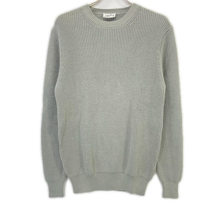 Grey Cotton Crew Neck Long Sleeve Ribbed Knit Pullover Top Men's