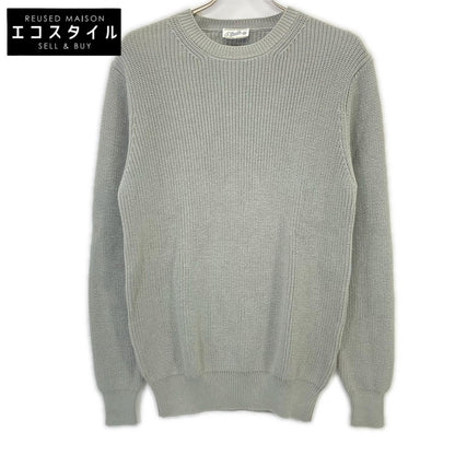 Grey Cotton Crew Neck Long Sleeve Ribbed Knit Pullover Top Men's