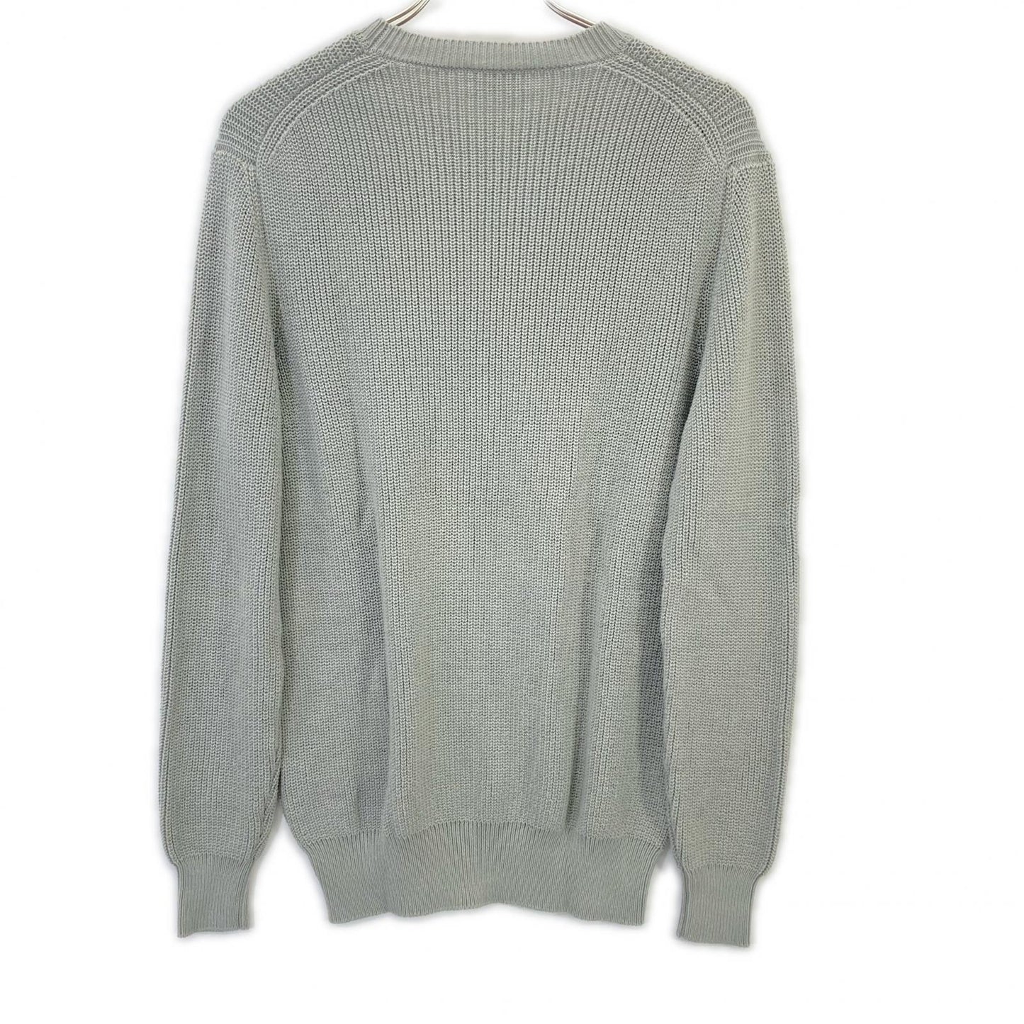 Grey Cotton Crew Neck Long Sleeve Ribbed Knit Pullover Top Men's