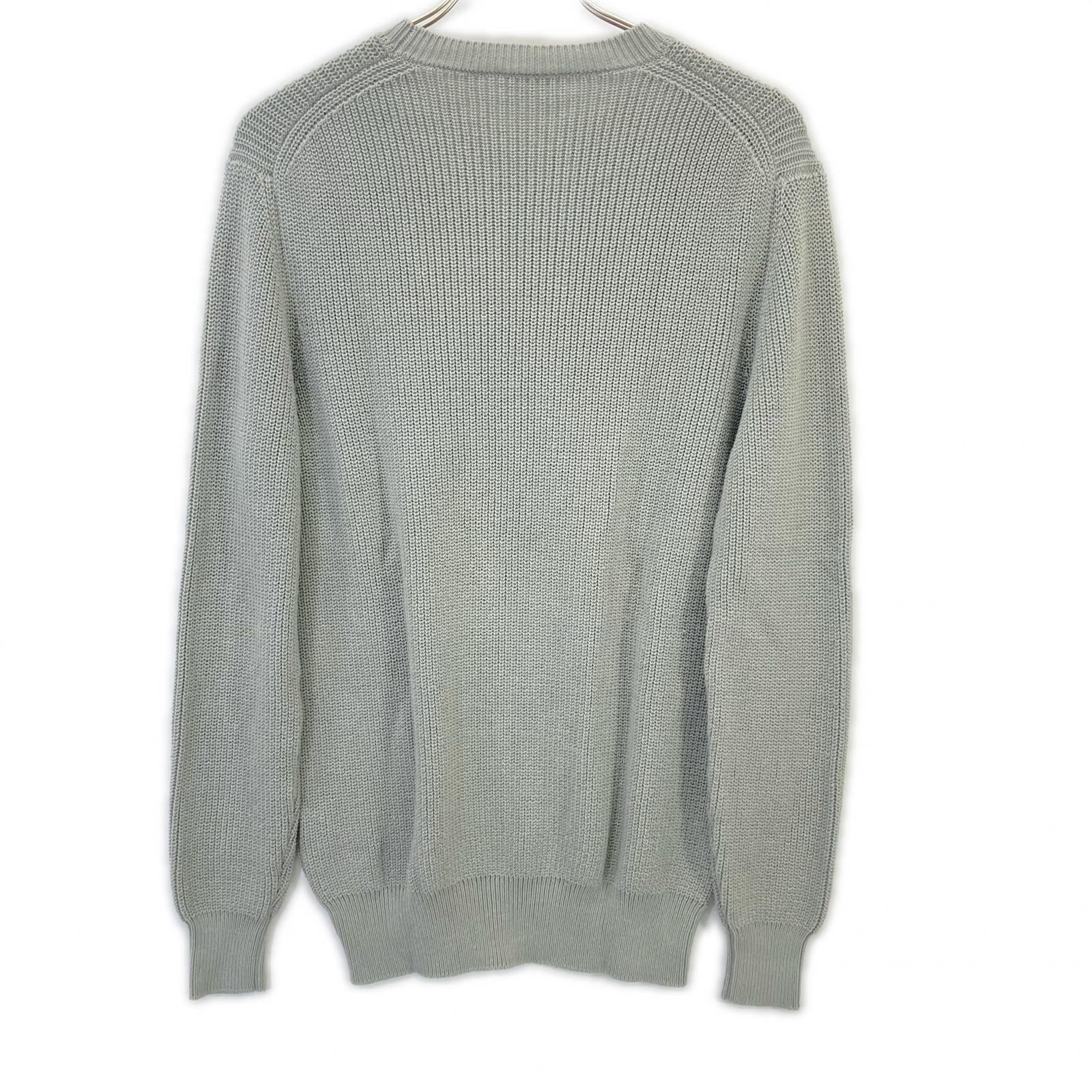 Grey Cotton Crew Neck Long Sleeve Ribbed Knit Pullover Top Men's