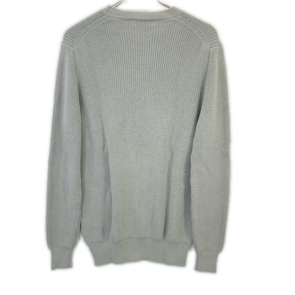 Grey Cotton Crew Neck Long Sleeve Ribbed Knit Pullover Top Men's