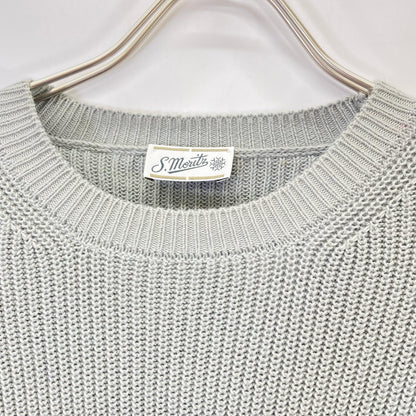 Grey Cotton Crew Neck Long Sleeve Ribbed Knit Pullover Top Men's